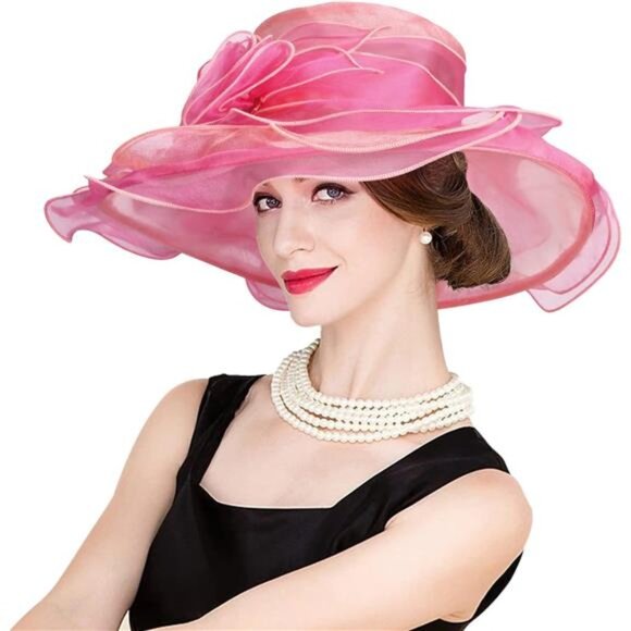 Derby Hats for Women, Classy Organza Sun Hat, Rose Gold